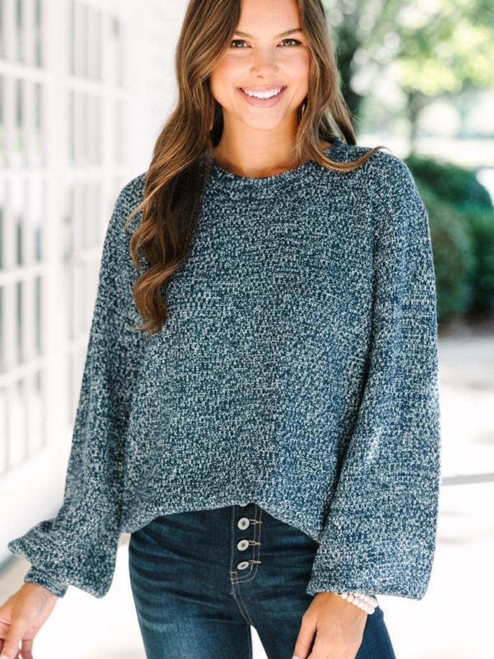 Zenana Blue Marled Knit Sweater- 1X